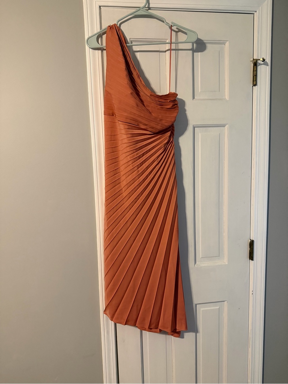 Banana Republic One-Shoulder Pleated Rust-Orange Dress